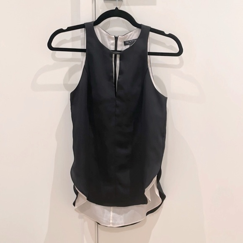Rag & Bone Silk Black Leather Keyhole Tank Top XS
